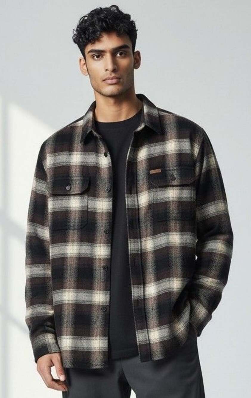 Orvis Flannel Shirt Size L Brown Plaid Heavyweight